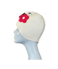 Cuffia Per Mare E Piscina Bianca Fiori Rilievo