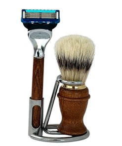 Omega Set Per Rasatura Pennello In Legno In Pura Setola + Rasoio