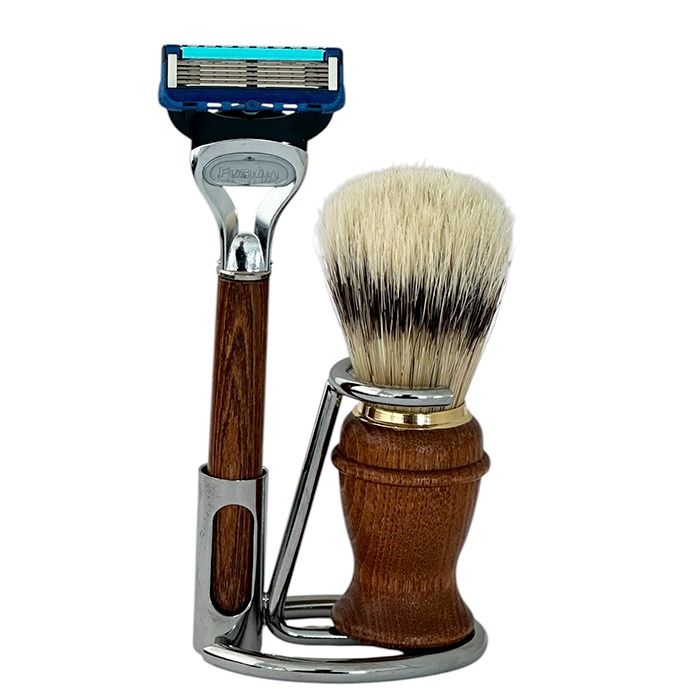 Omega Set Per Rasatura Pennello In Legno In Pura Setola + Rasoio
